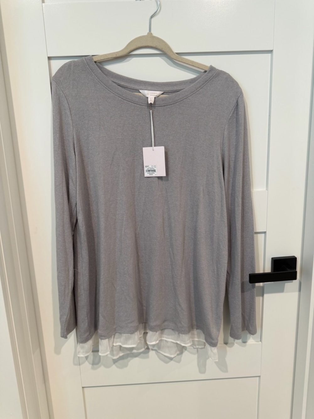 LC Lauren Conrad Gray Long-Sleeve Top with White Layered Hem